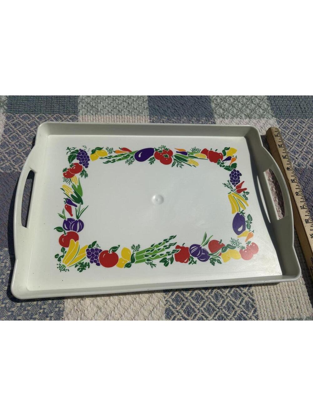 Vintage 1996 Craft Plastic Serving Tray with Colorful Vegetable Print